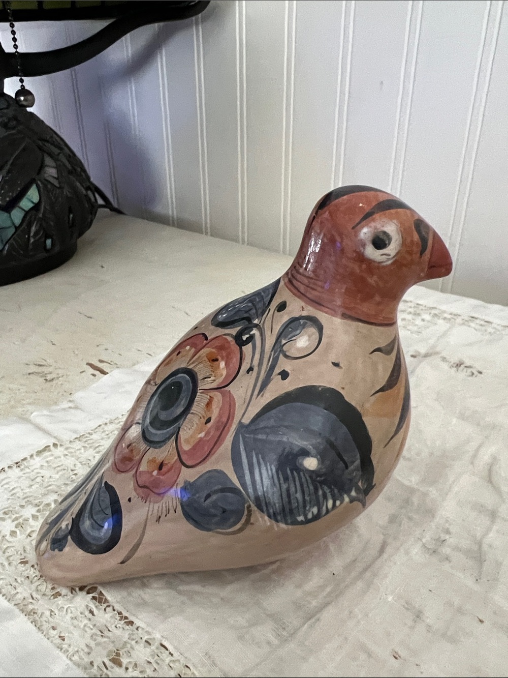 Vintage Tonala Pottery Bird Figurine: Hand-Painted Mexican Folk Art